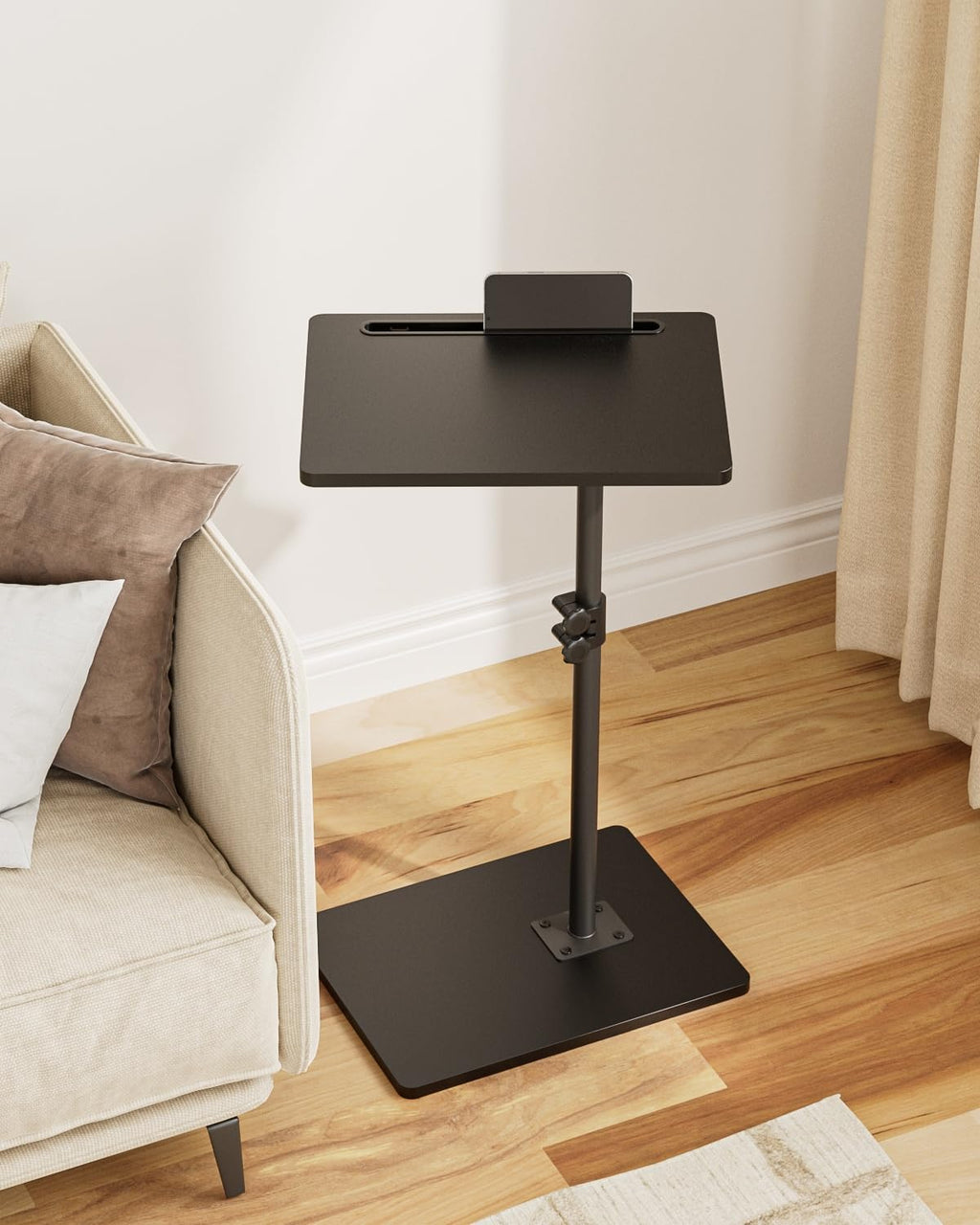 HEYZOEY C-Shaped Side Table Adjustable, 360° Swivel Sofa End Table, 40x30x45-83cm, Small Coffee Table, Bedside Table for Living Room, Bedroom Black