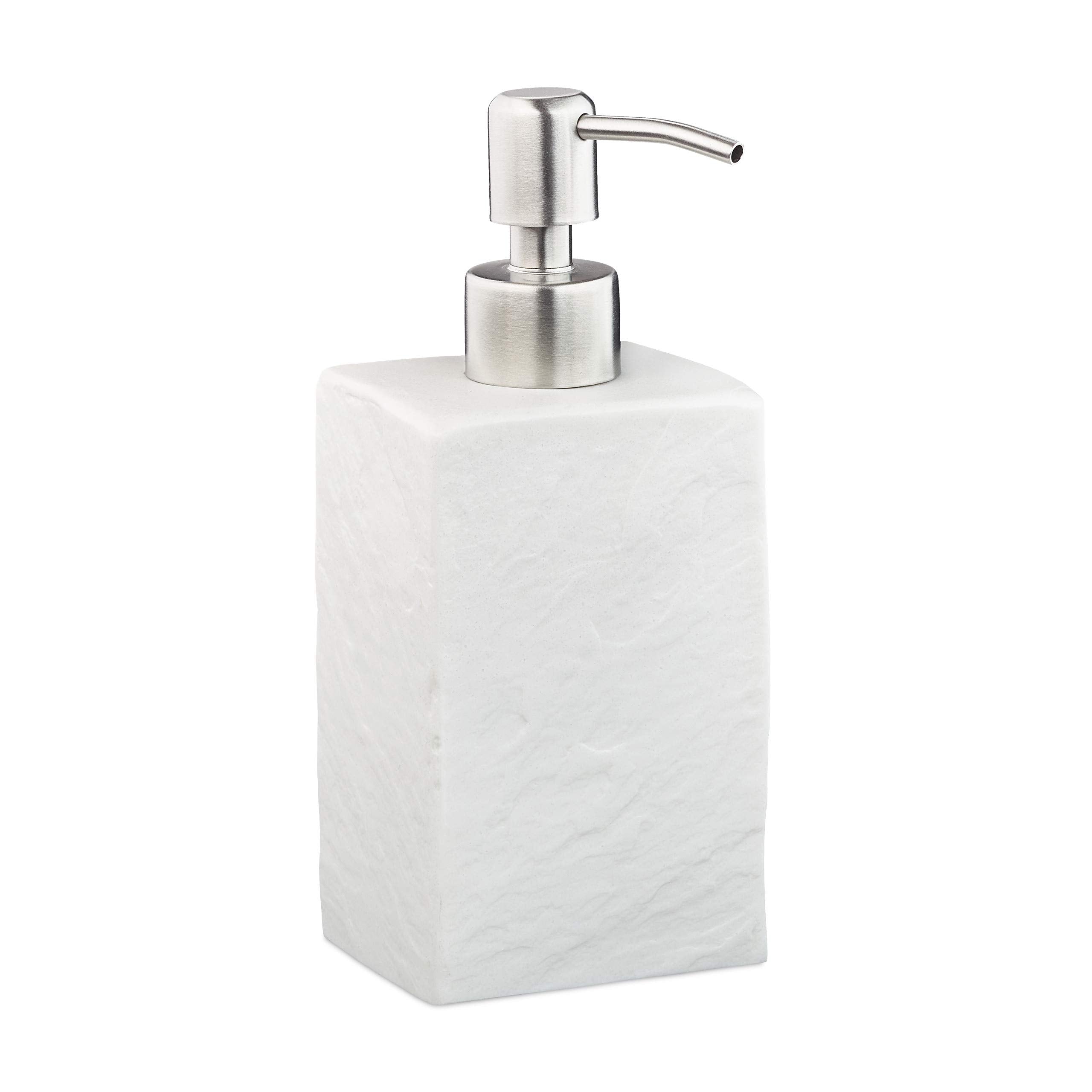 Relaxdays 200ml Soap Dispenser – White Stone Effect Polyresin