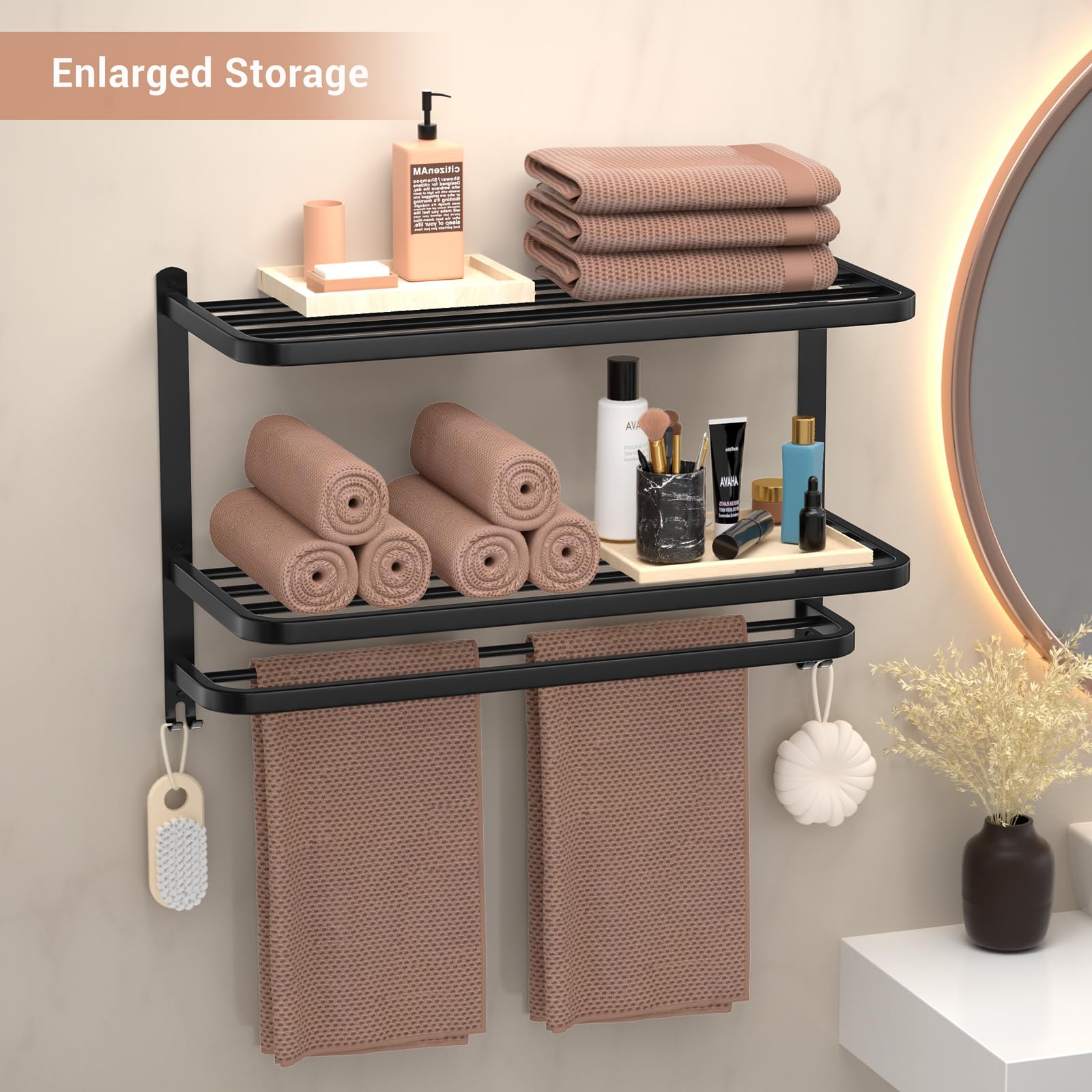 3-Tier Matte Black Towel Rack – SUS304 Stainless Steel Shelf