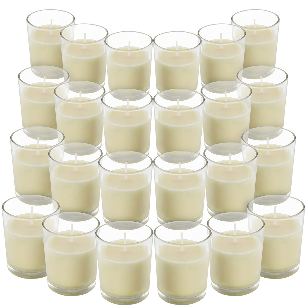 Belle Vous Unscented Votive Candles - 24 Pack Clear Glass 12 Hour Burn