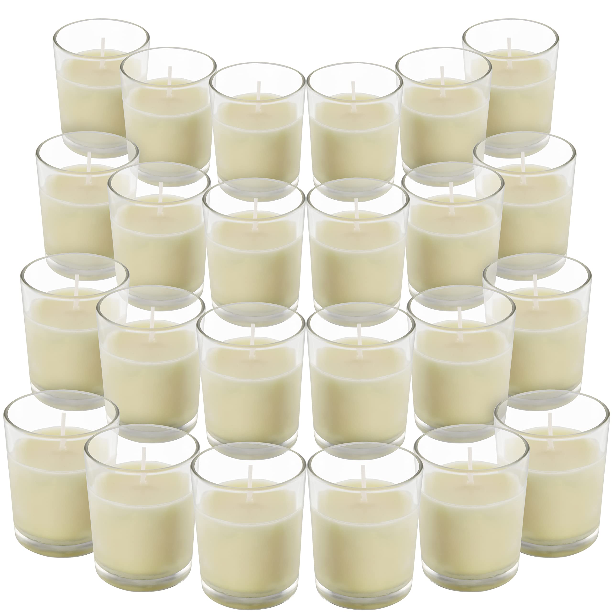 Belle Vous Unscented Votive Candles - 24 Pack Clear Glass 12 Hour Burn
