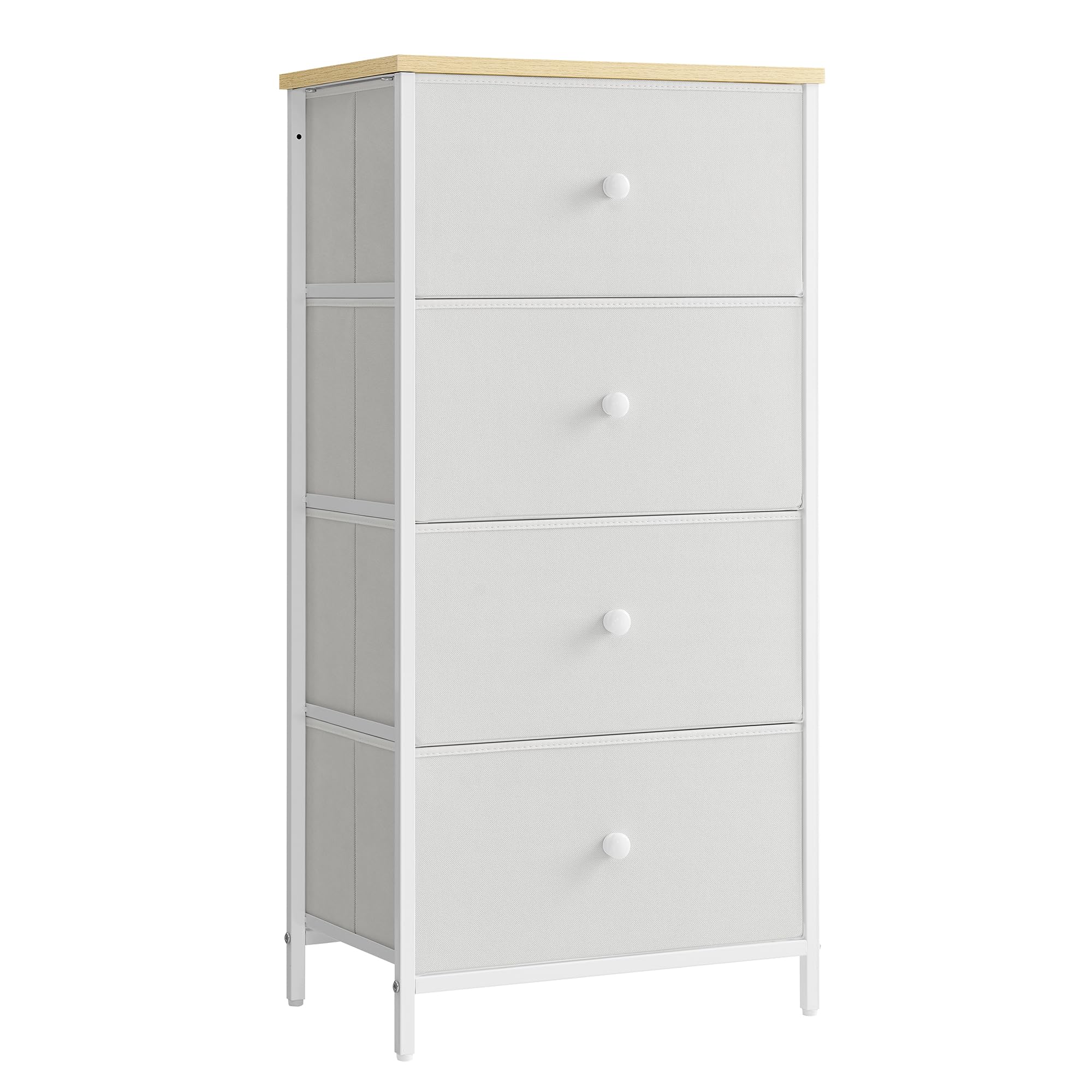 SONGMICS 4-Drawer Storage Unit – Tall Slim Fabric Dresser, White & Oak