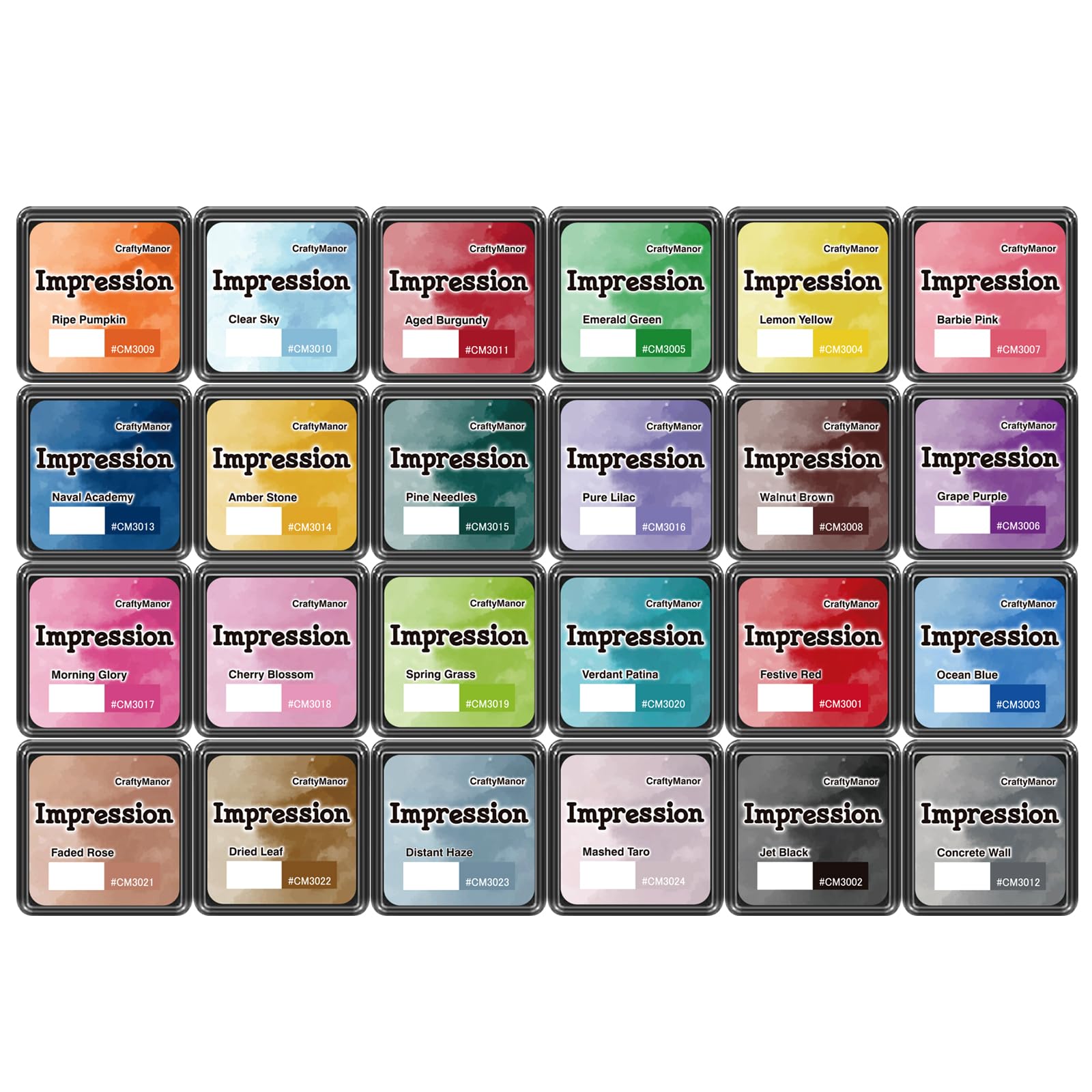 CraftyManor Mini Smudge Ink Pads | 24 Color Water-Based Dye Stamp Set