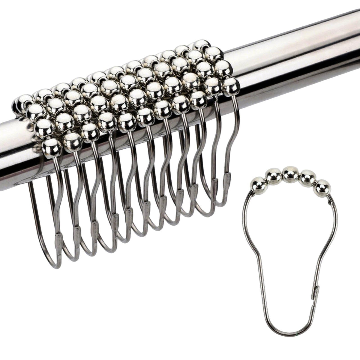 12 Pcs Stainless Steel Shower Curtain Hooks, Shower Curtains Rings, Shower-Rod Rail Rings for Bathroom Curtains Rods, Easy To Open, Close & Install - image 1