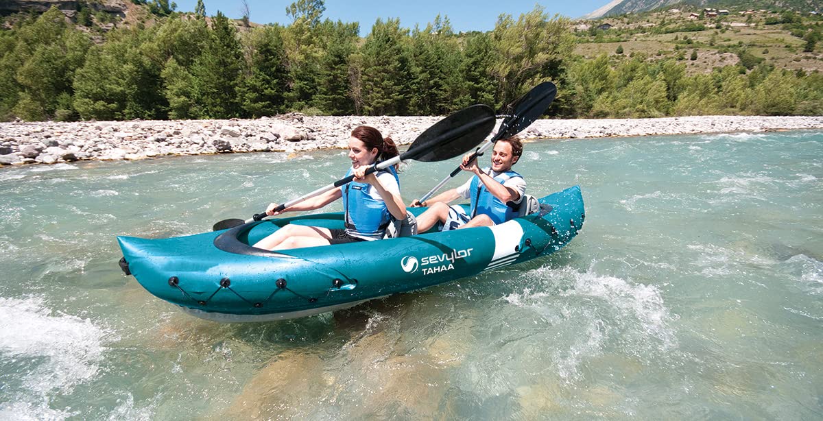 Sevylor Tahaa Inflatable 2-Person Kayak with Paddle | Robust PVC Canoe