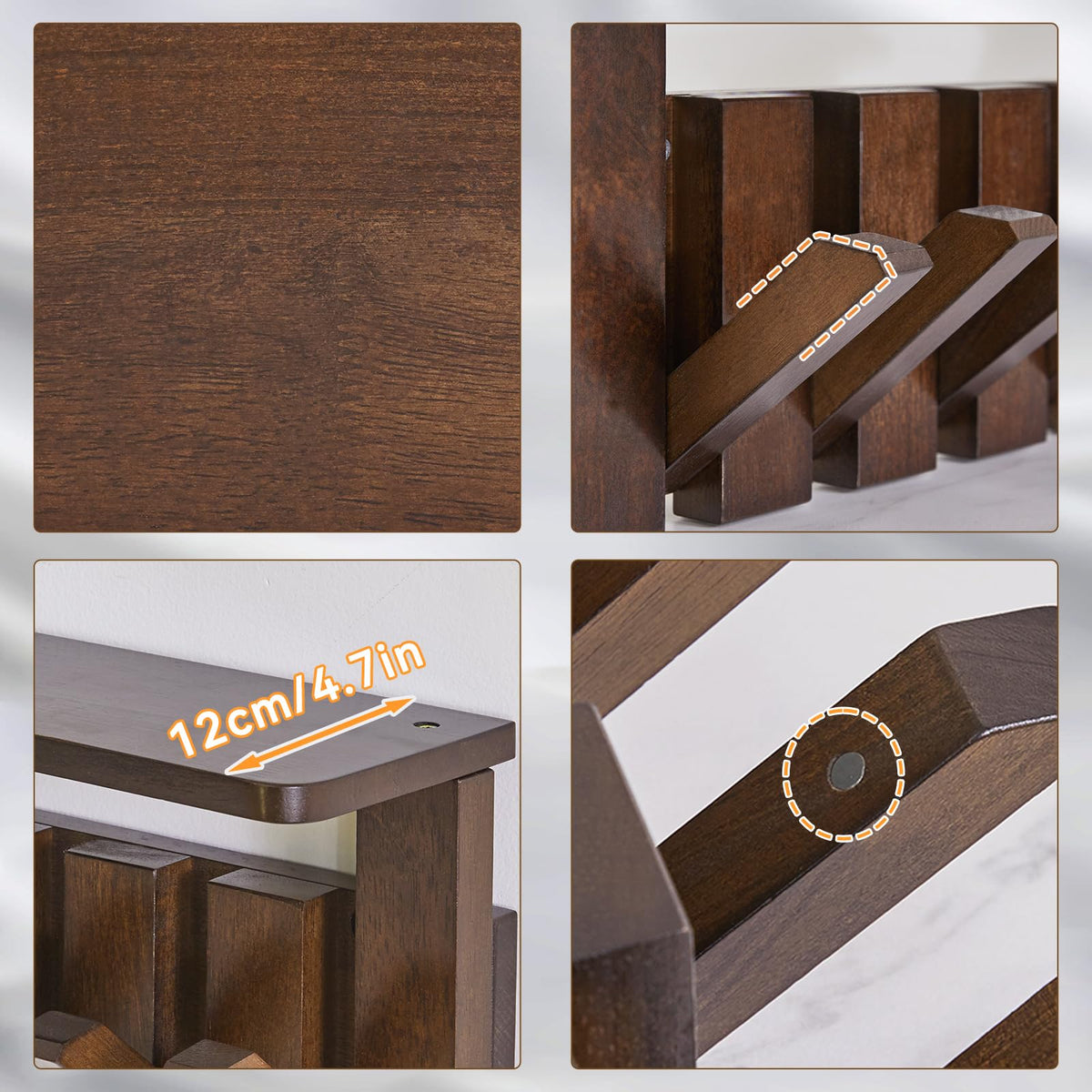 YMYNY Piano Key Coat Hooks Wall Mounted with Shelf, Walnut, HWS008H-2 - image 3