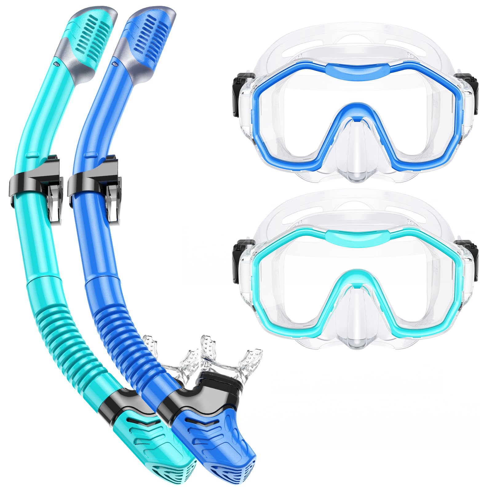 Lealinga 2-Pack Snorkel Set | Anti-Fog Panoramic Mask & Dry Top Snorkel