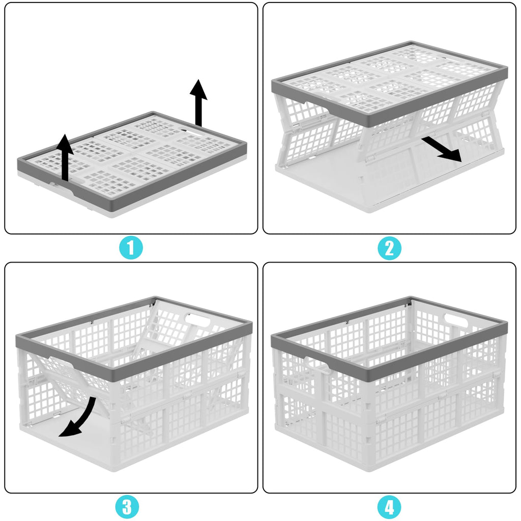 Buyitt 4-Pack 30 L Plastic Collapsible Crates, Stackable Storage Bins
