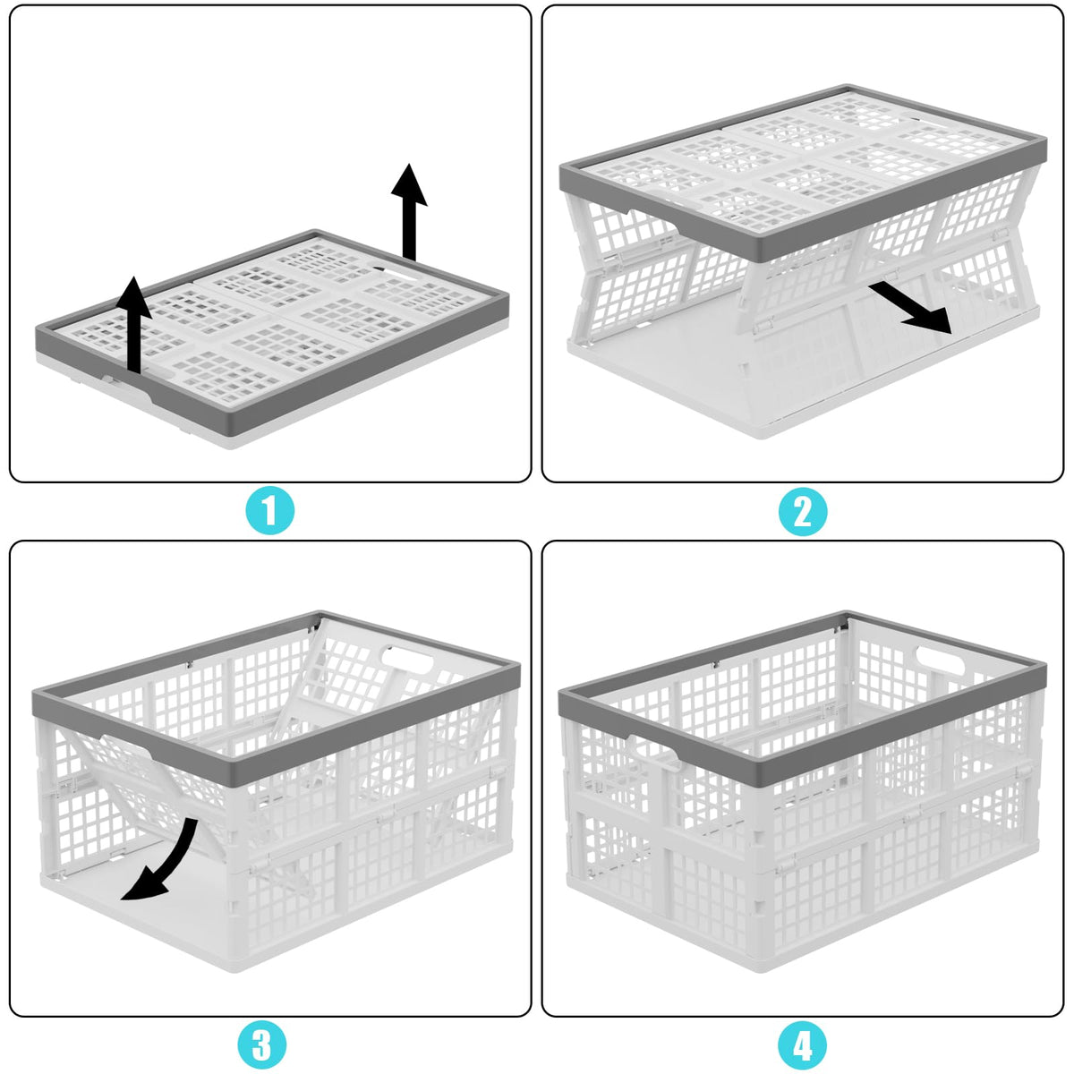 Buyitt 4-Pack 30 L Plastic Collapsible Crates, Stackable Storage Bins