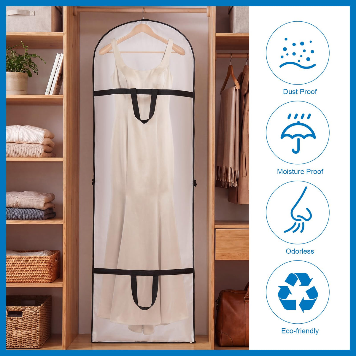 Dntorx 2PCS Long Dress Bags Covers PEVA Wedding Dress Bags 71in, White - image 2