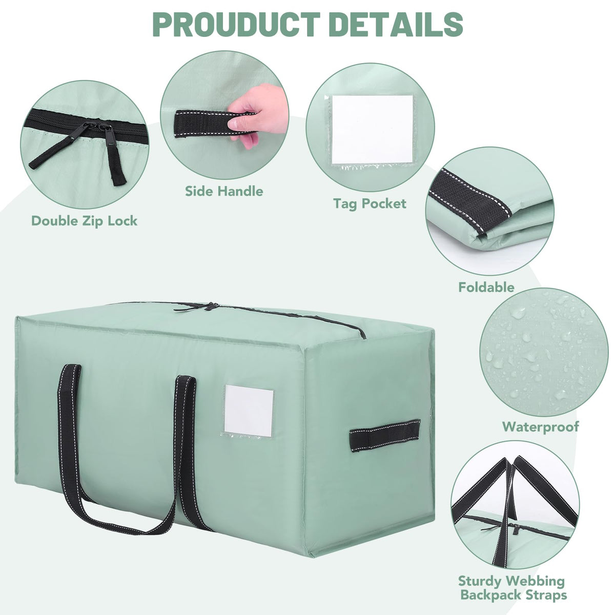 Dntorx 4 Pack 90L Moving Bags, Waterproof Storage Totes, Green
