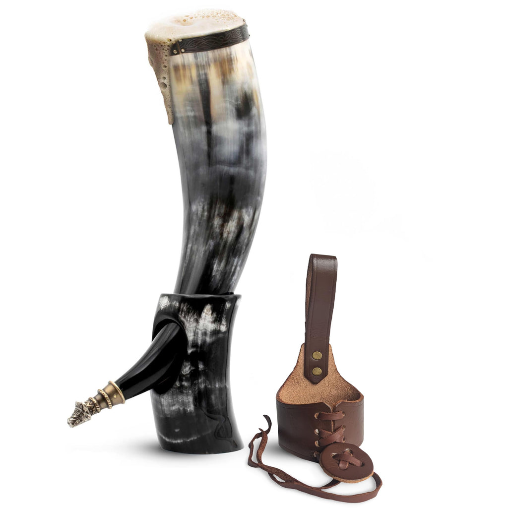 Norse Tradesman 50cm Ox-Horn Viking Drinking Horn with Leather Holster