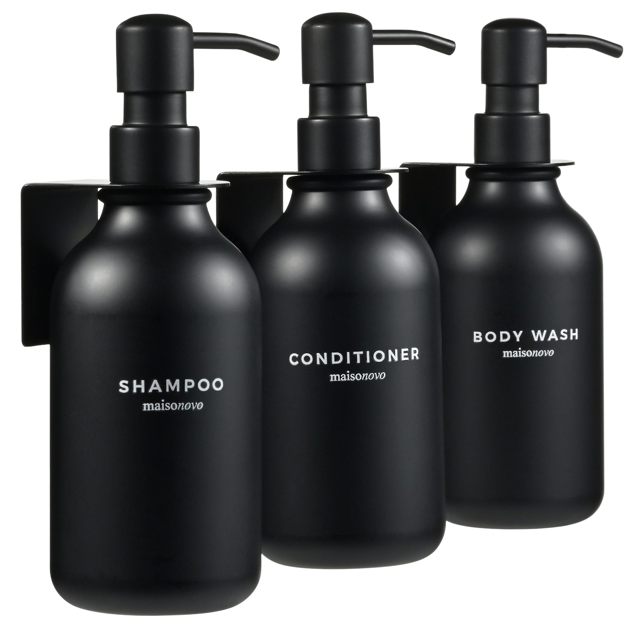 MaisoNovo Wall Mounted Shampoo and Conditioner Dispenser Set - 3 Pack Black