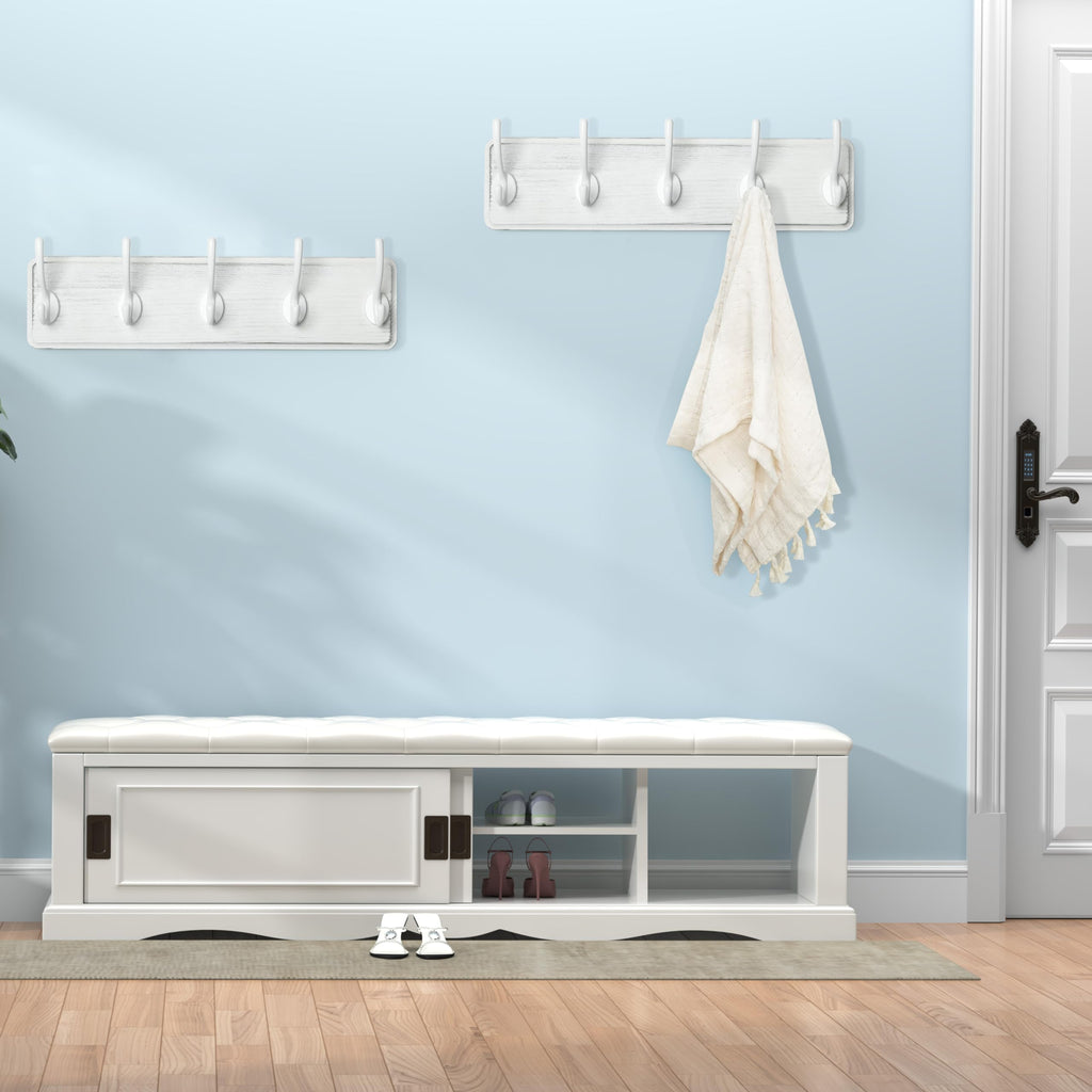 WEBI Rustic White Solid Wood Wall Mounted Coat Rack with 5 Hooks – 2 Pack
