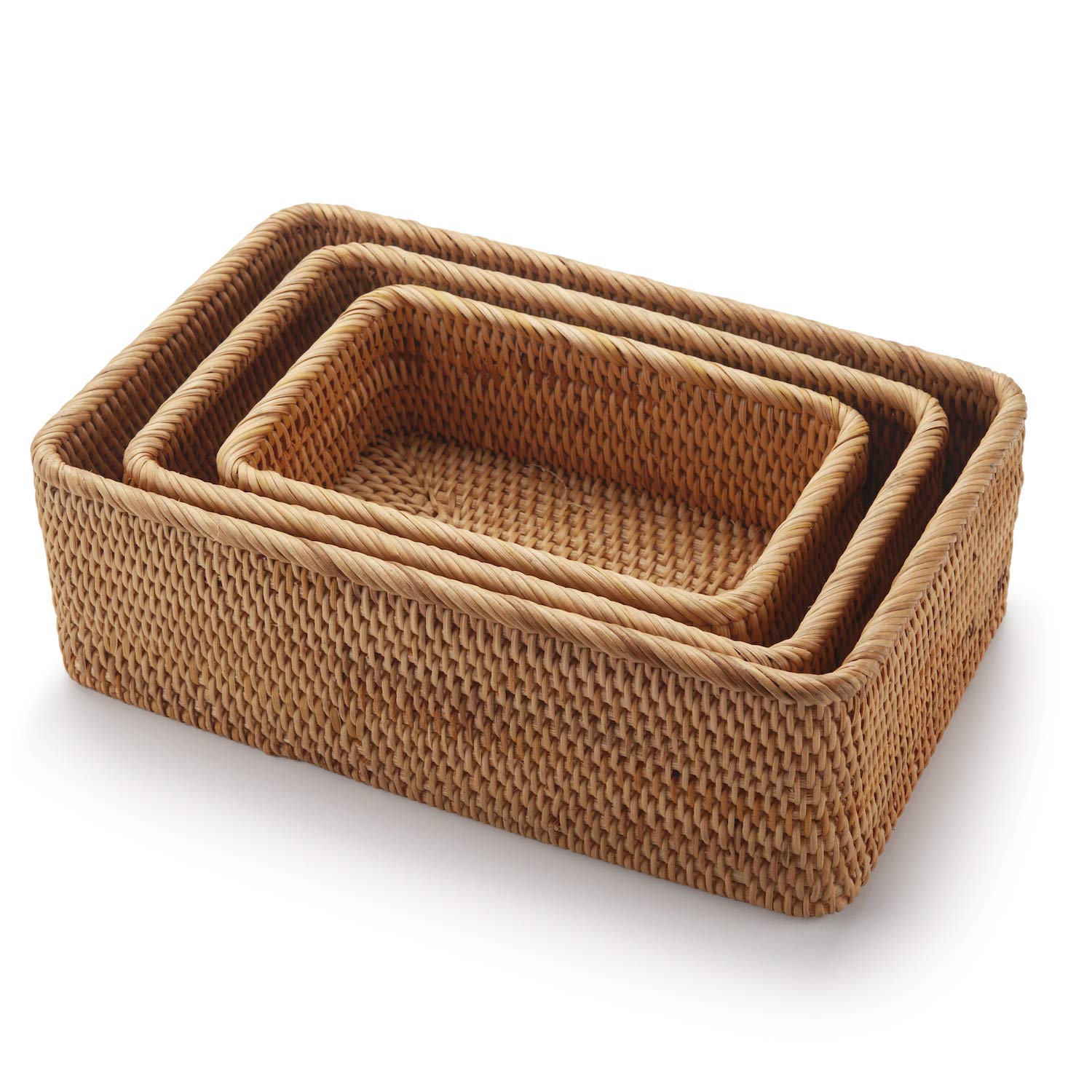 Rectangular Rattan Storage Baskets | Stackable Woven Wicker Set