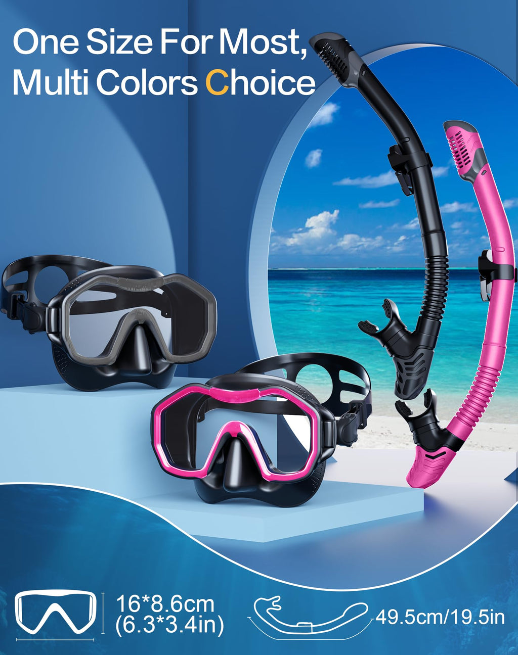 Lealinga 2-Pack Snorkel Set | Anti-Fog Panoramic Mask & Dry Top Snorkel