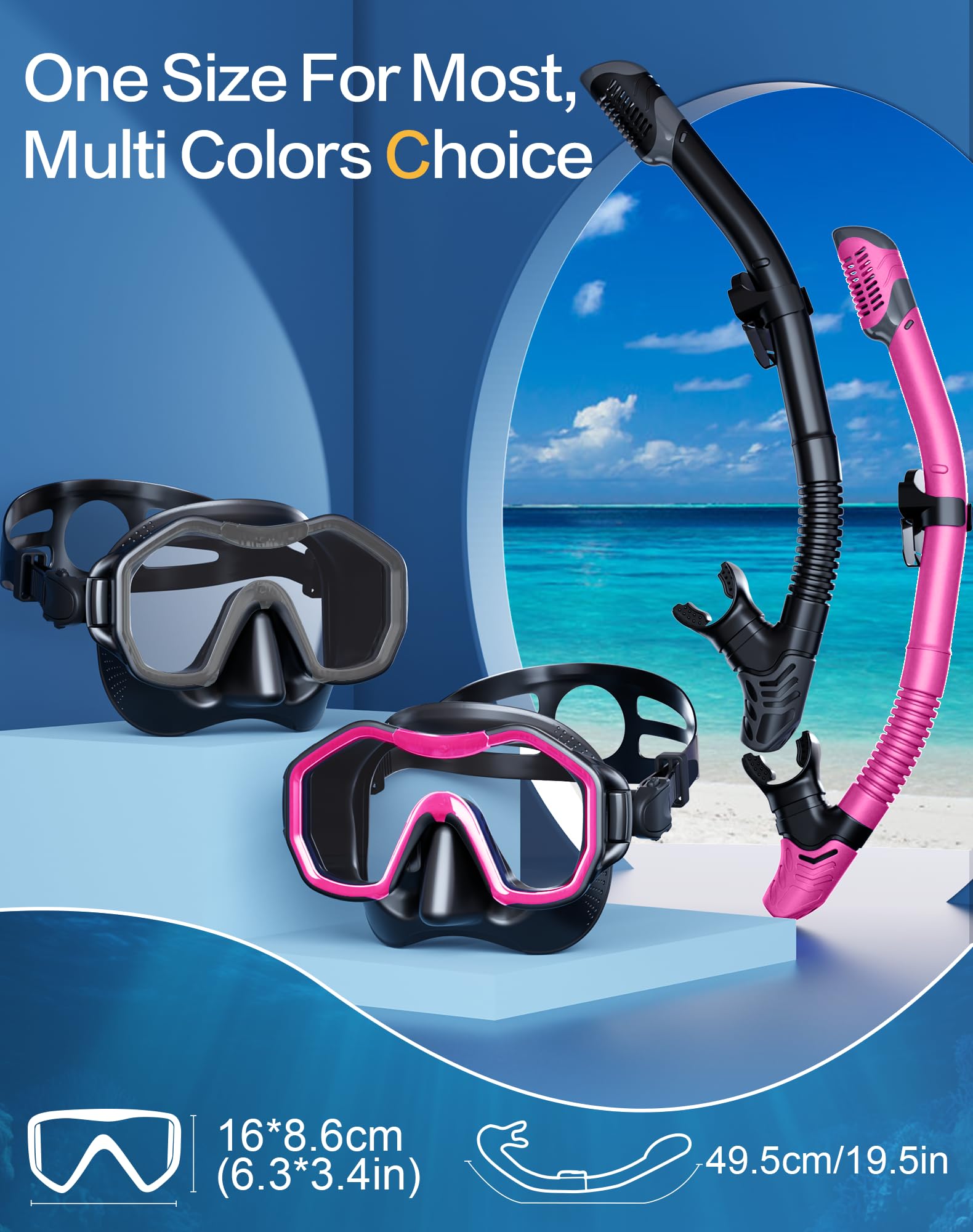 Lealinga 2-Pack Snorkel Set | Anti-Fog Panoramic Mask & Dry Top Snorkel