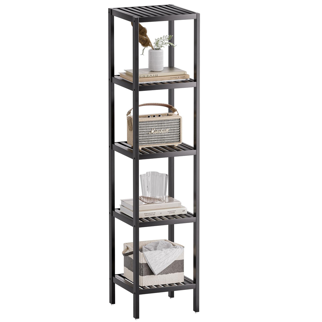 SMIBUY 5-Tier Bamboo Bathroom Storage Shelf – Space-Saving Corner Rack, Black