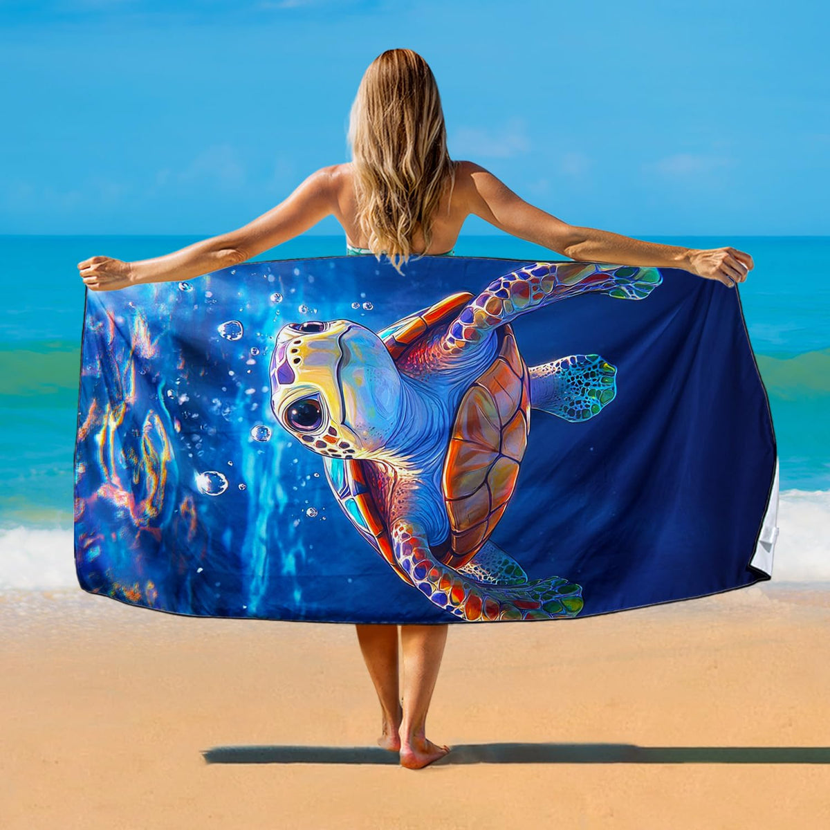 Violetpos Baby Sea Turtle Underwater Beach Towel, Extra Large 180x90 cm 250GSM Microfibre, Sand Free Quick Dry - image 2