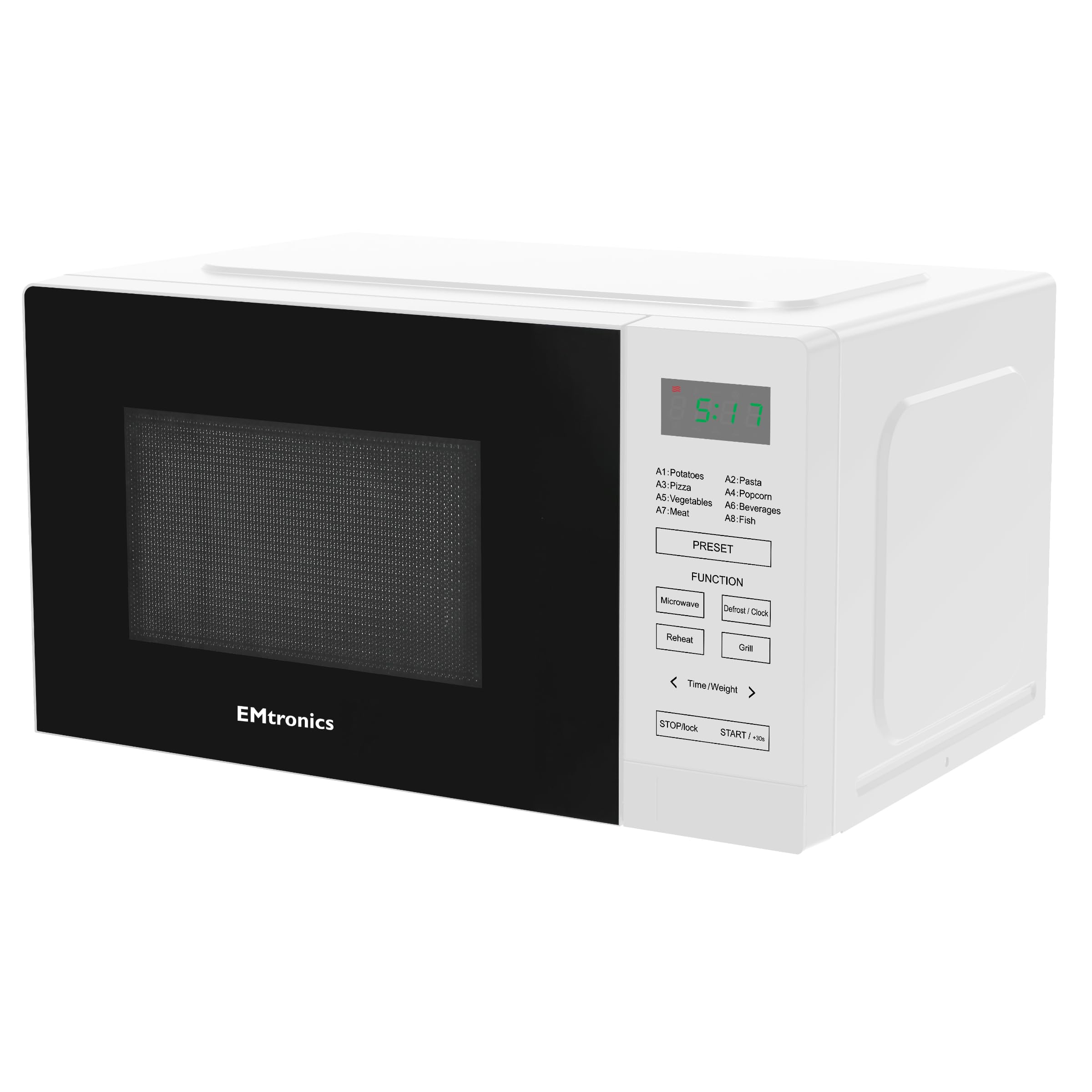 EMtronics 20L Digital Microwave with 800W Grill & Defrost – White