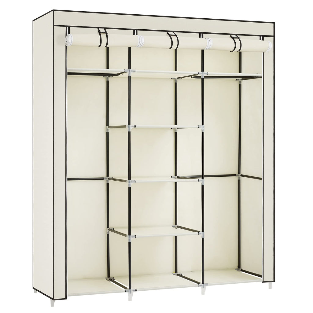 Songmics Fabric Wardrobe – Foldable Closet with 2 Clothes Rails, Beige