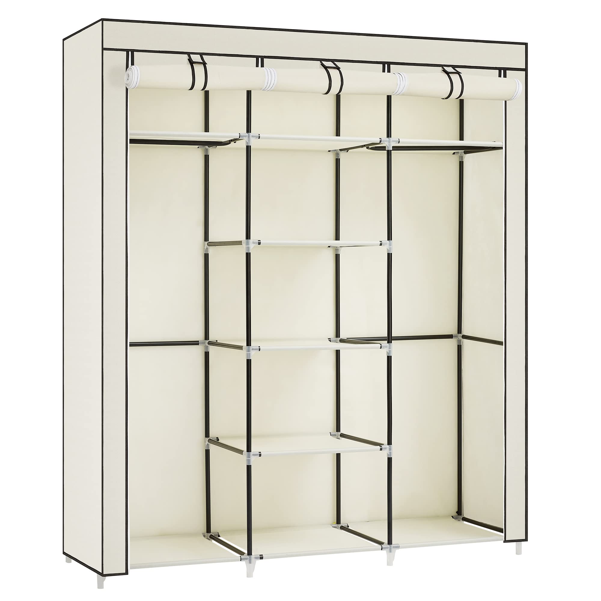 Songmics Fabric Wardrobe – Foldable Closet with 2 Clothes Rails, Beige