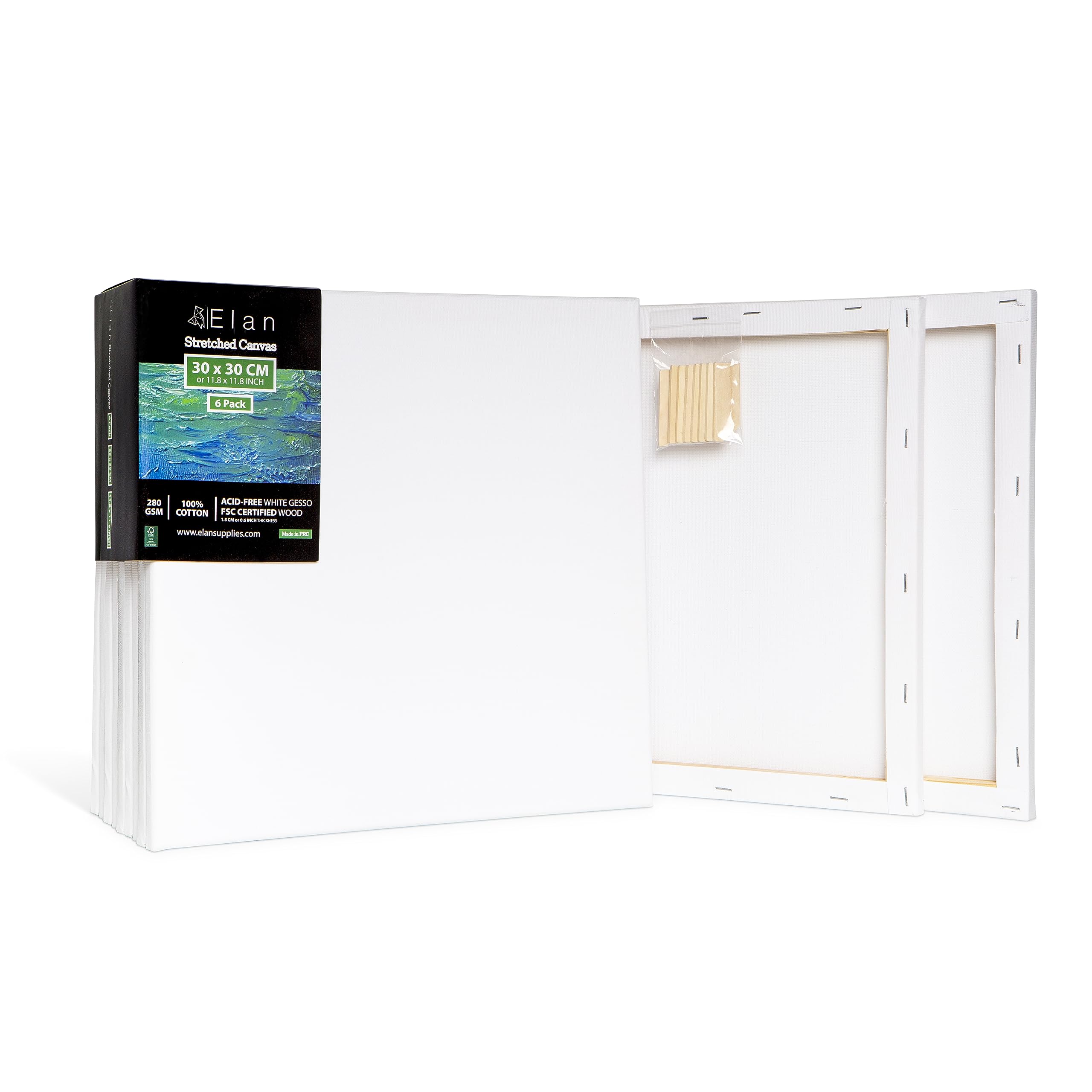 Elan 30x30cm Stretched Canvas 6-Pack | Triple Primed 100% Cotton
