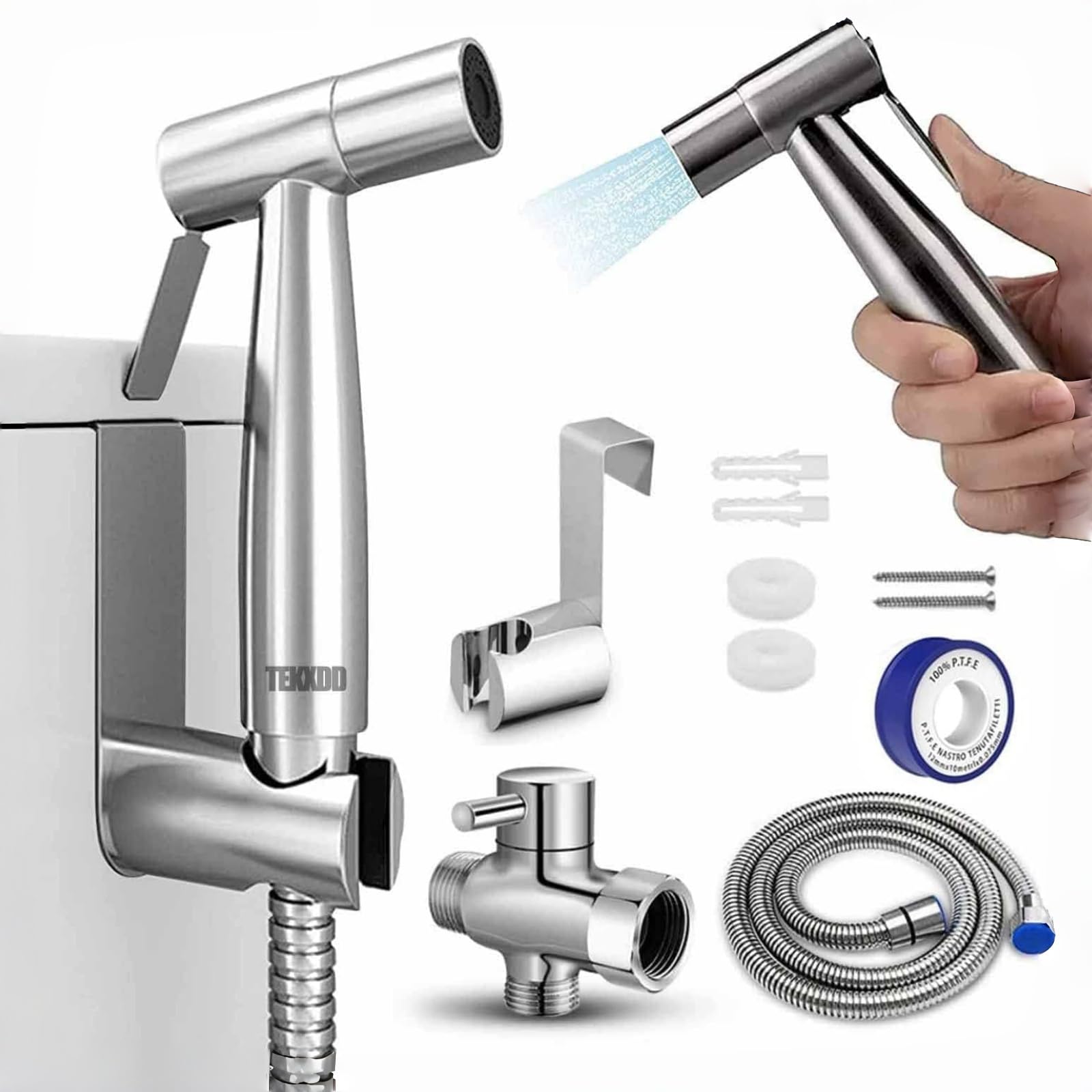 TEKXDD Handheld Bidet Sprayer Kit | Toilet Set with 1.5m Hose & T-Adapter