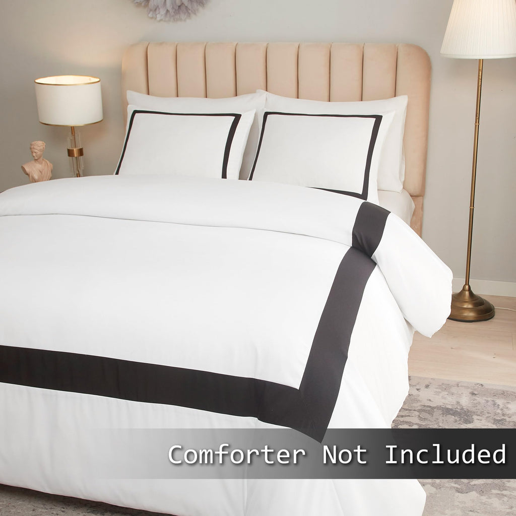 OSVINO Microfiber Duvet Cover Set | Simple Line Hotel Bedding - Black, Double