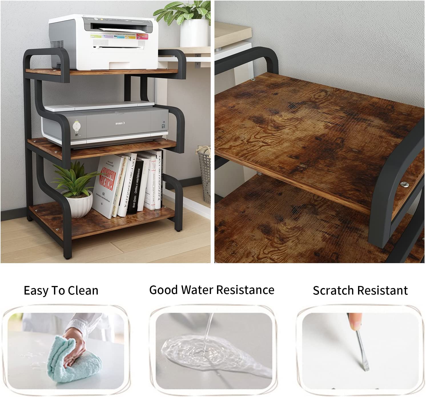PUNCIA 3-Tier Printer Stand with Storage | Mobile Office Cart on Wheels