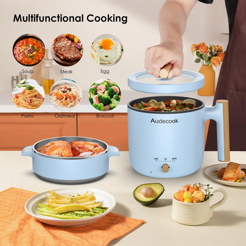 Audecook 1.8L Electric Hot Pot with Steamer | Portable Non-Stick Skillet