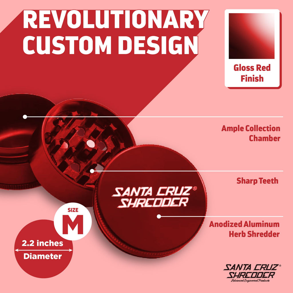 Santa Cruz Shredder 3-Piece Medium 2.2" Aluminum Herb Grinder – Red