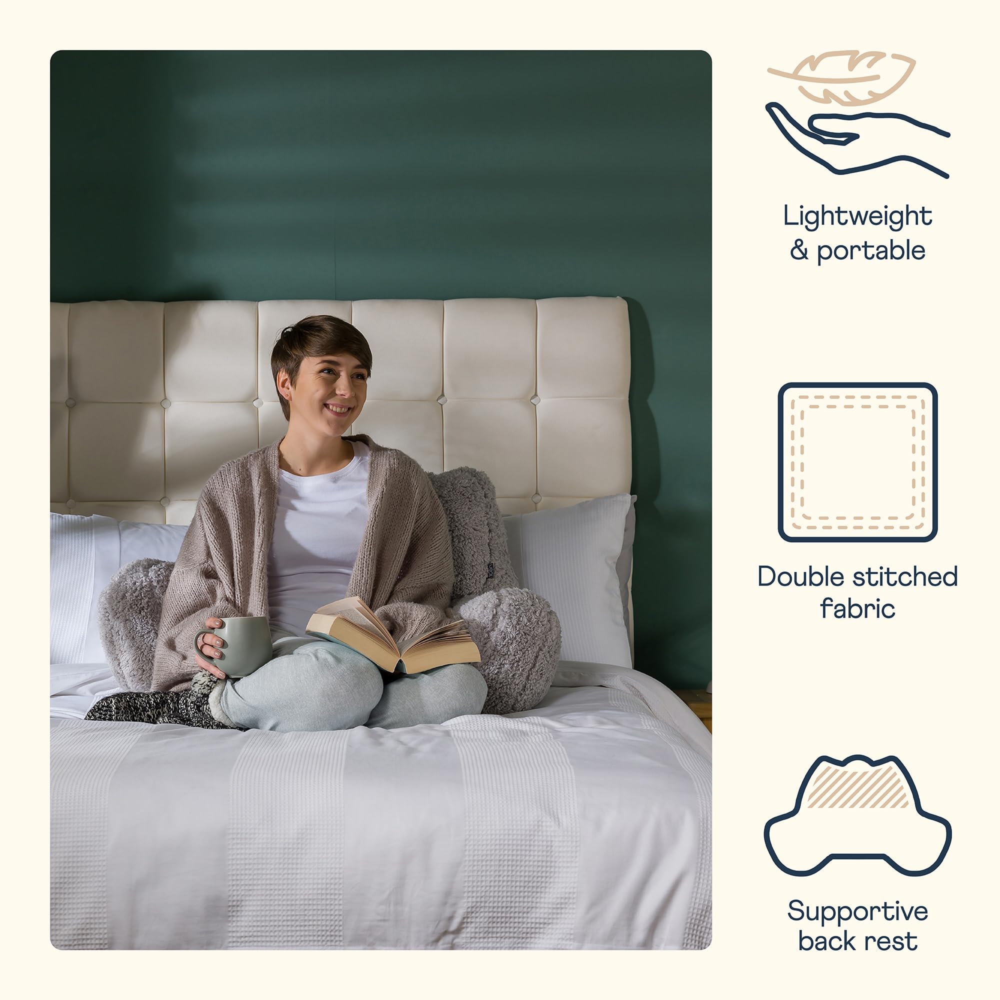 icon Teddy Bear Fluffy Fleece Cuddle Cushion – Grey Back Support Reading Pillow