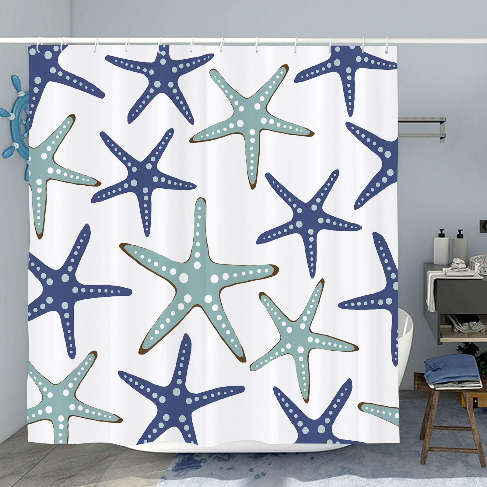 Starfish Shower Curtain – Blue Teal Waterproof Polyester Fabric