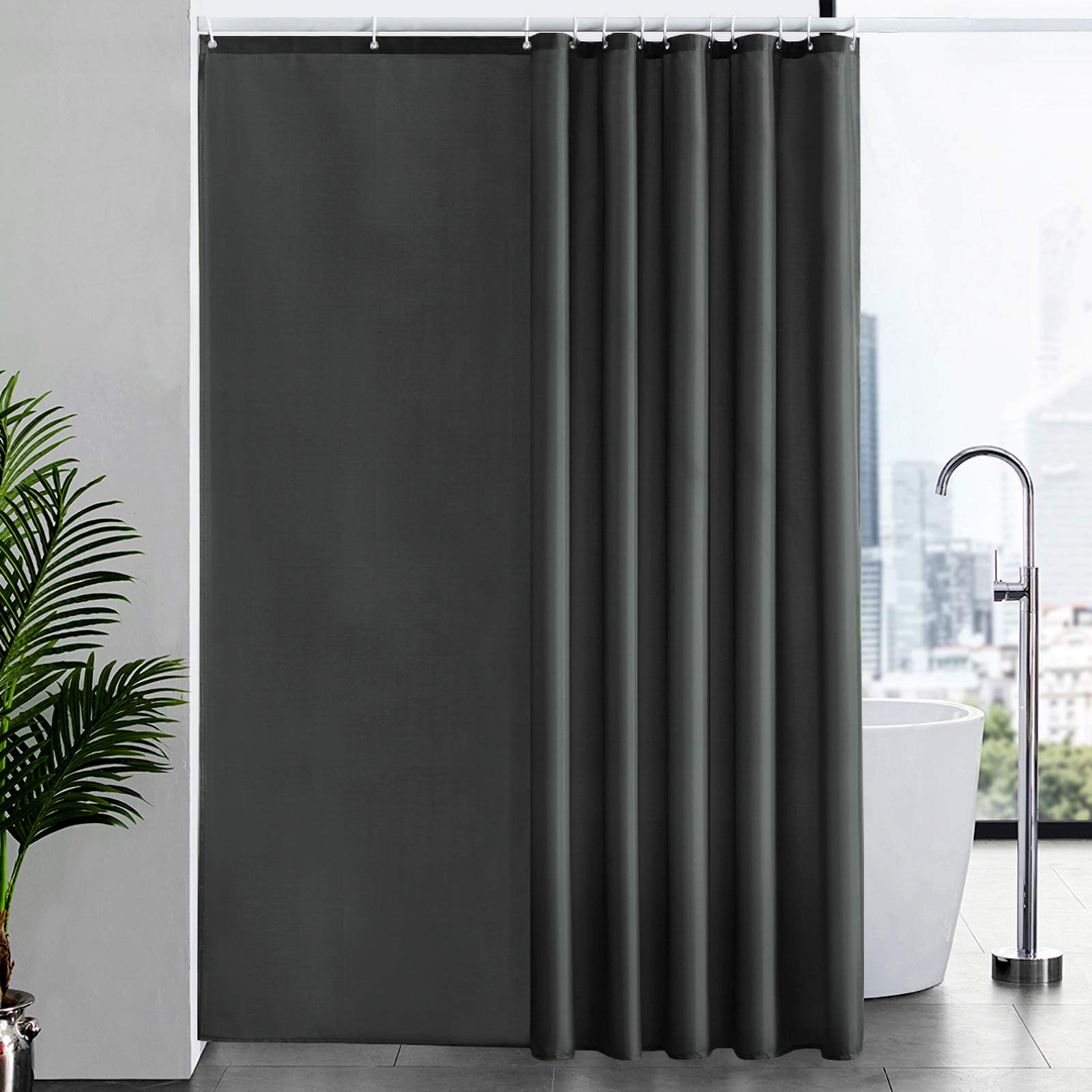 Furlinic Extra Long Shower Curtain | Mould Proof Waterproof Dark Grey