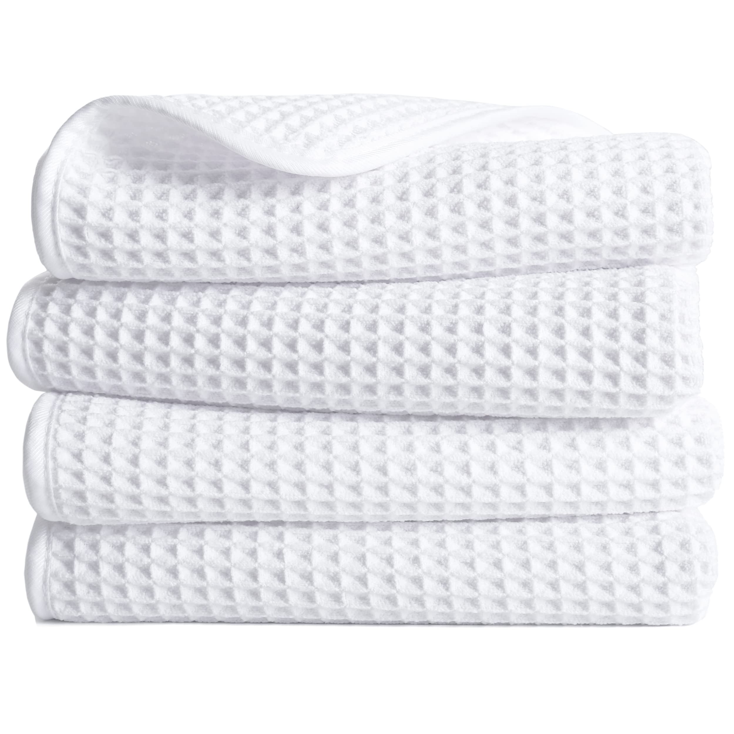 Polyte Microfiber Hand Towels | 4 Pack Waffle Weave Quick Dry - White