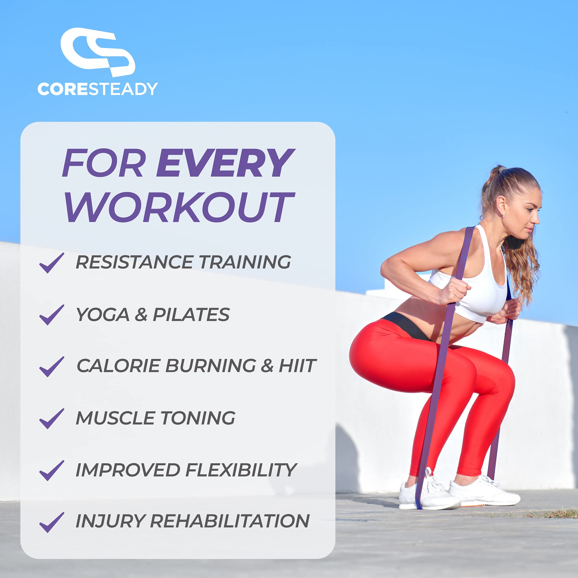 Coresteady Pull Up Resistance Bands Set of 5 - Heavy Duty Latex Loop Bands