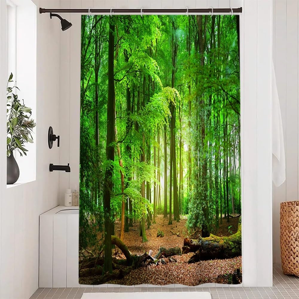 Uiiooazy Shower Curtain – 120x200cm Green Leaves Anti-Mould Fabric