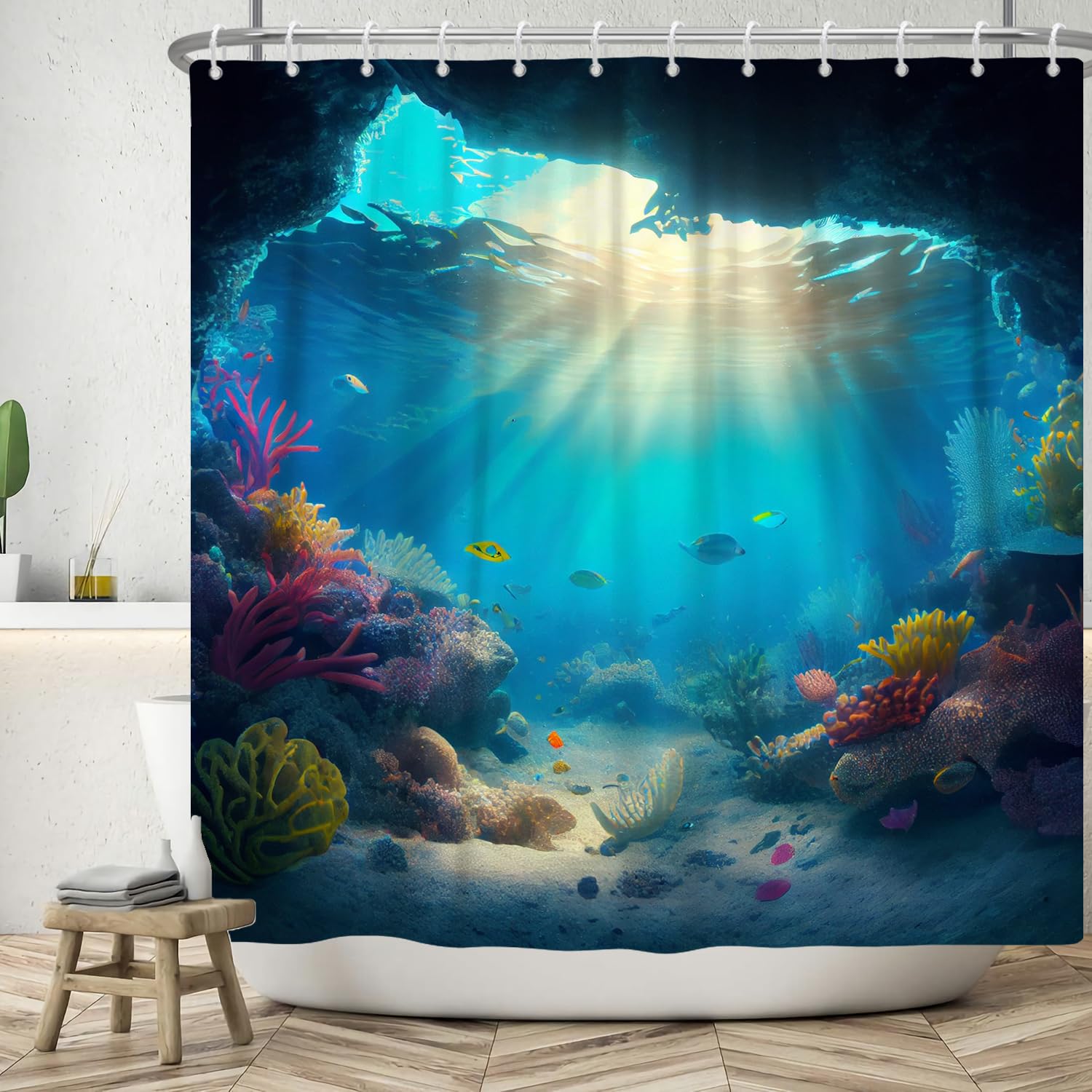 Jolof Store Sea Floor Shower Curtain | Waterproof Ocean Fish Polyester