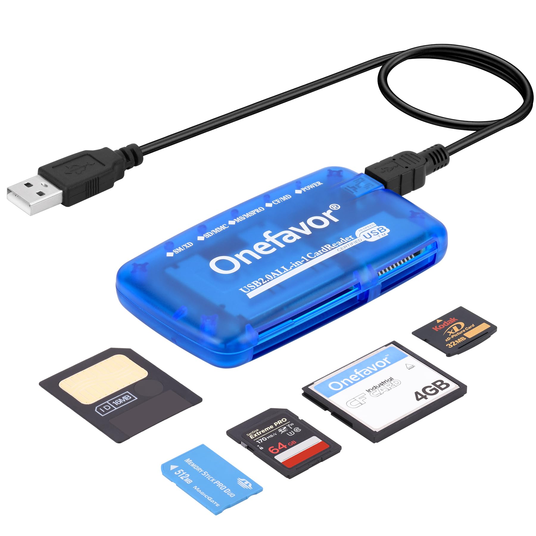 Onefavor All-in-1 USB Card Reader – SmartMedia, SD, XD, CF Multi Adapter