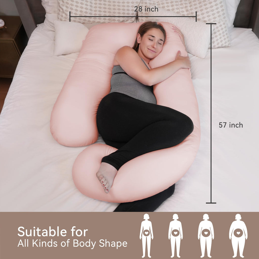PinkFoggie Cooling Pregnancy Pillow – 57 Inch U-Shaped Full Body Support