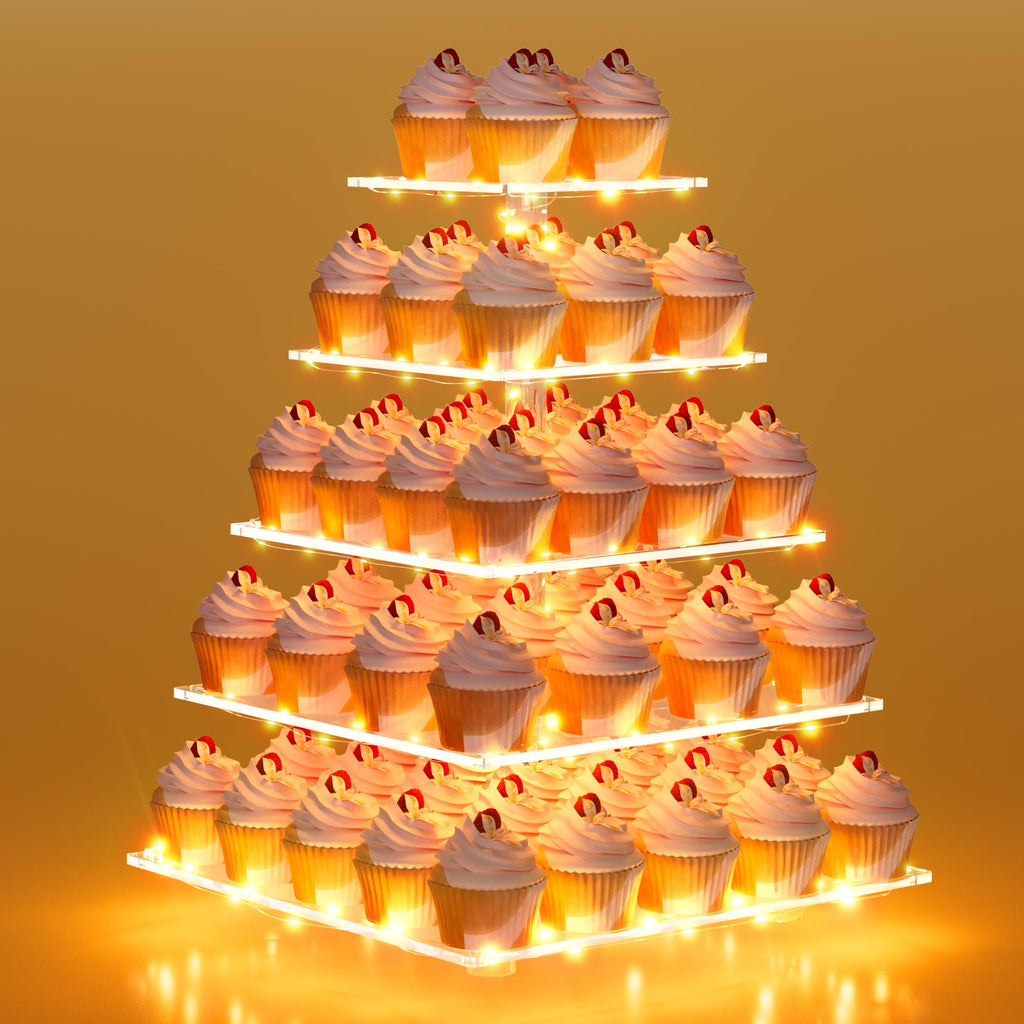 Jolof Store 5 Tier Acrylic Cupcake Stand with LED Lights | Dessert Tower