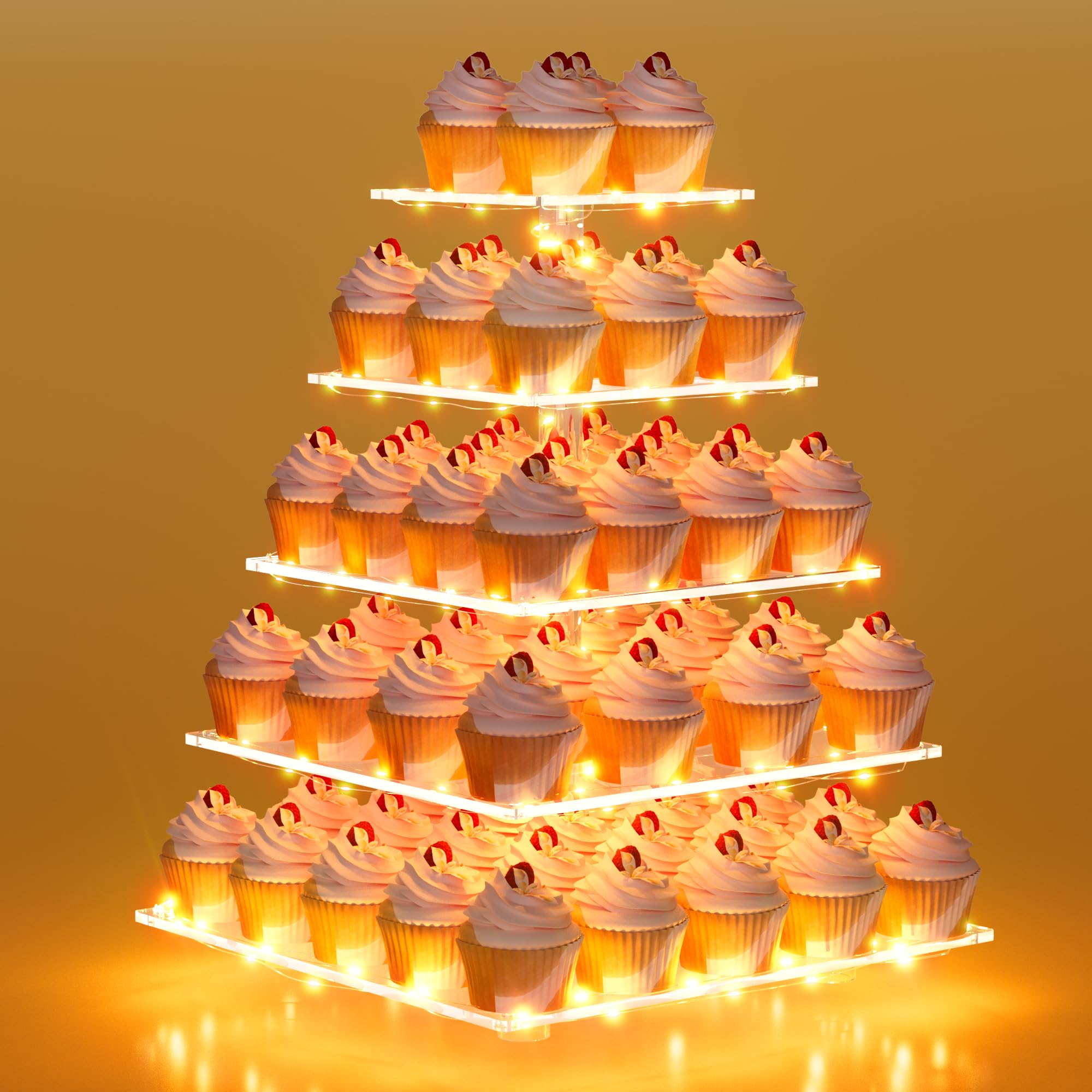 Jolof Store 5 Tier Acrylic Cupcake Stand with LED Lights | Dessert Tower
