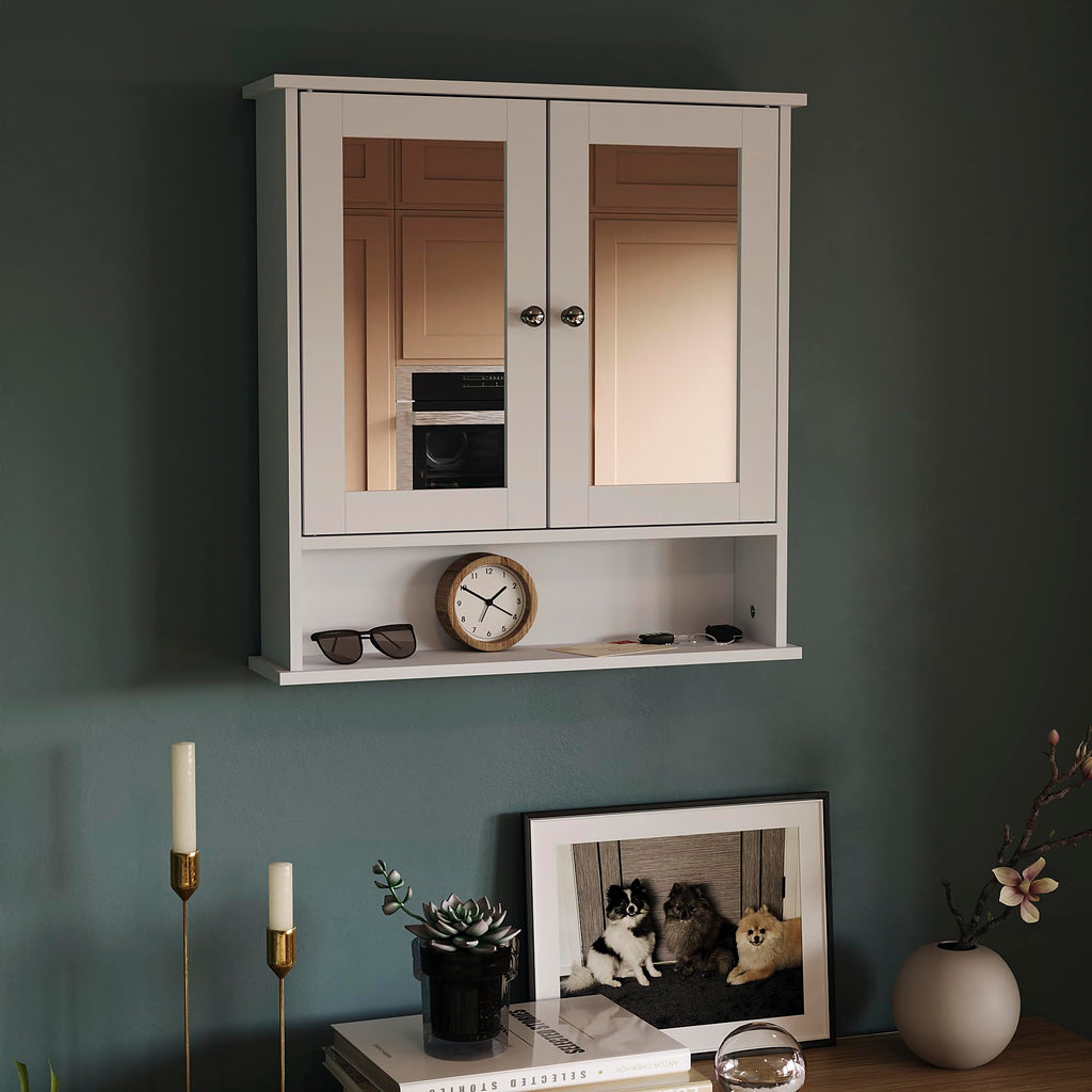 Bath Vida Mirrored Bathroom Cabinet – Double Door Wall Mounted MDF Storage