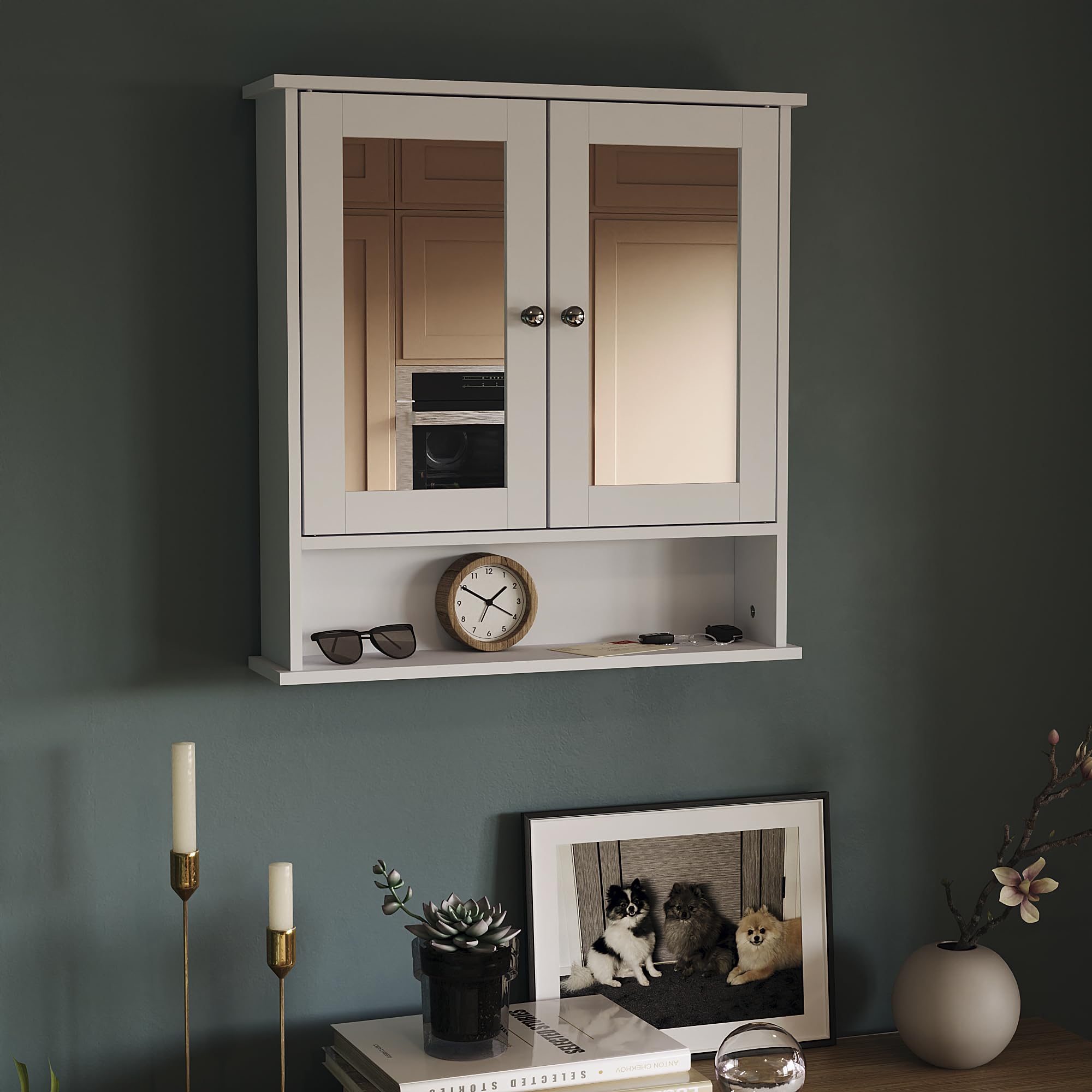 Bath Vida Mirrored Bathroom Cabinet – Double Door Wall Mounted MDF Storage