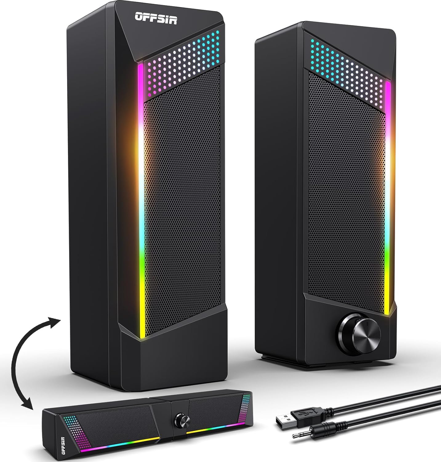 Gaming PC Speakers – 2-in-1 RGB USB Powered Desktop Audio