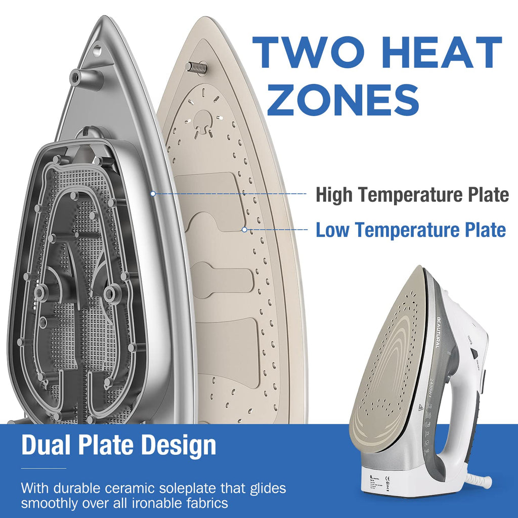 Beautural 2400W Steam Iron | LCD Display & Double Ceramic Soleplate