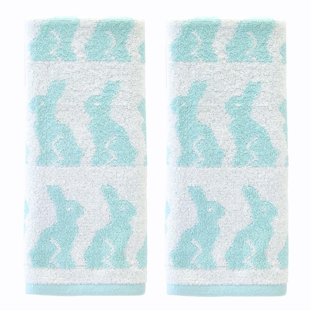 SKL Home Easter Bunny Hand Towel Set | 100% Cotton Aqua & White - 2 Pack