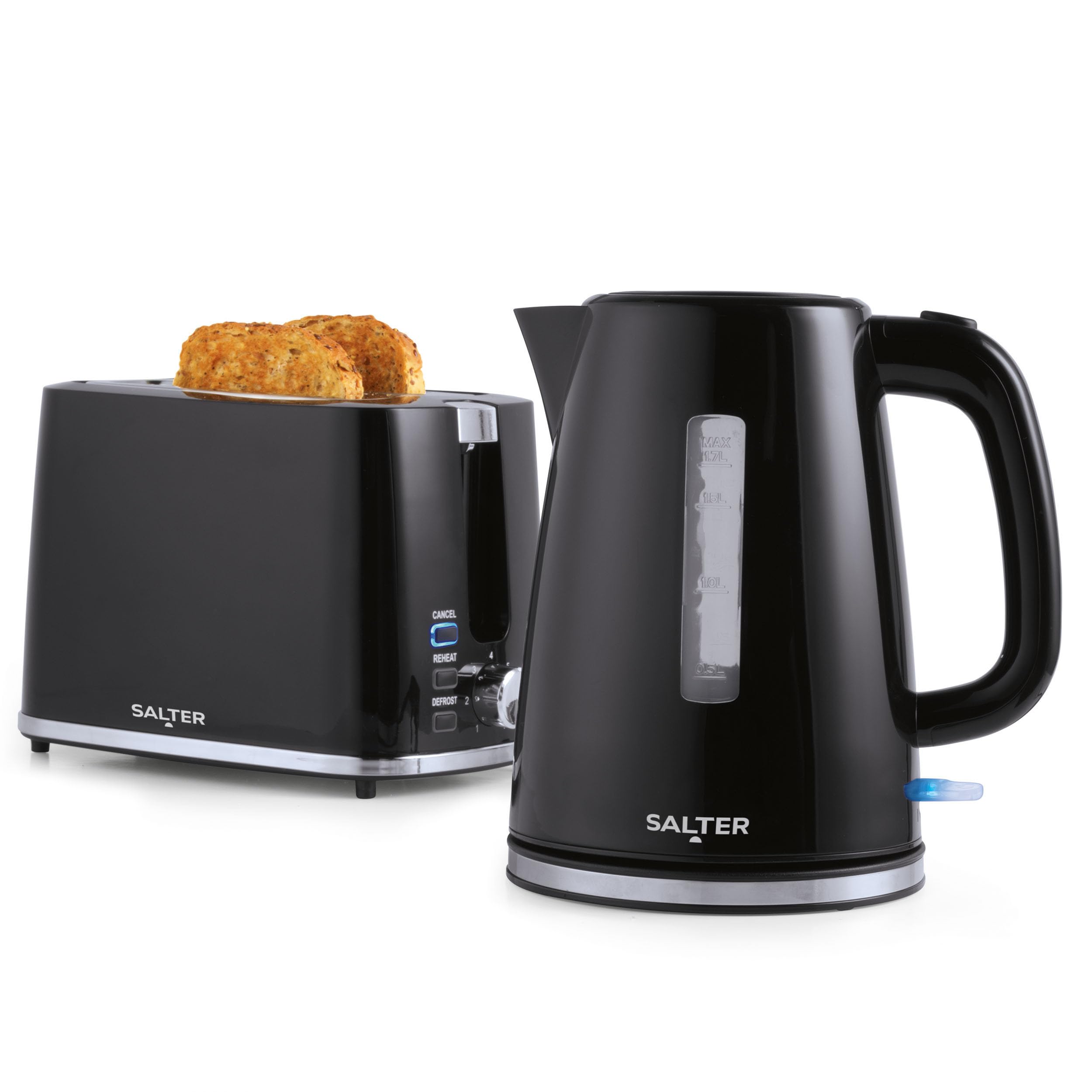 Salter Deco Kettle and Toaster Set – 1.7L Rapid Boil & 2-Slice, Black