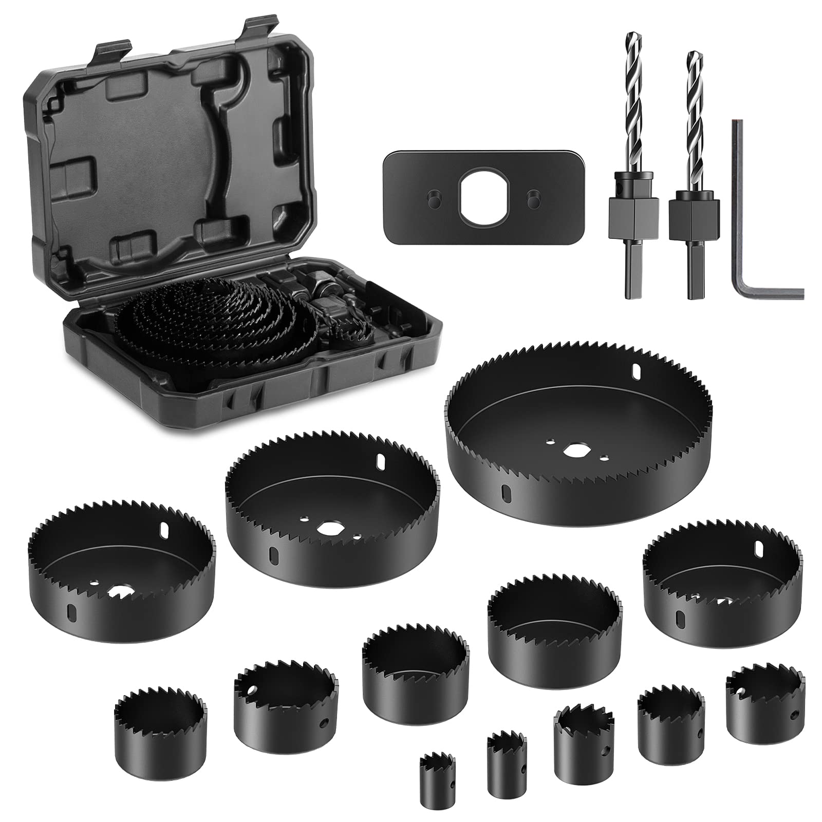 HYCHIKA 19-Piece Hole Saw Set (19mm-127mm) for Wood, PVC and Drywall